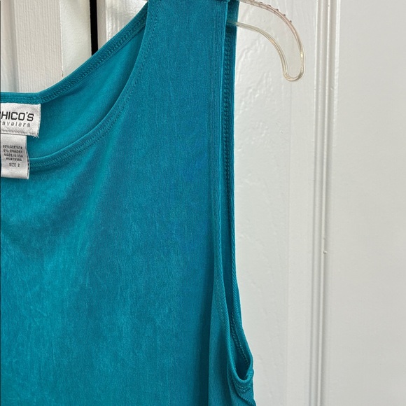 Chico's Turquoise Travelers Sleeveless Blouse- Size 2 - Picture 3 of 7